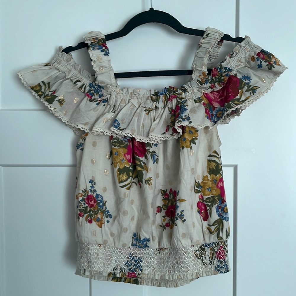 House of Harlow Floral Off The Shoulder Crop Top Floral and Gold